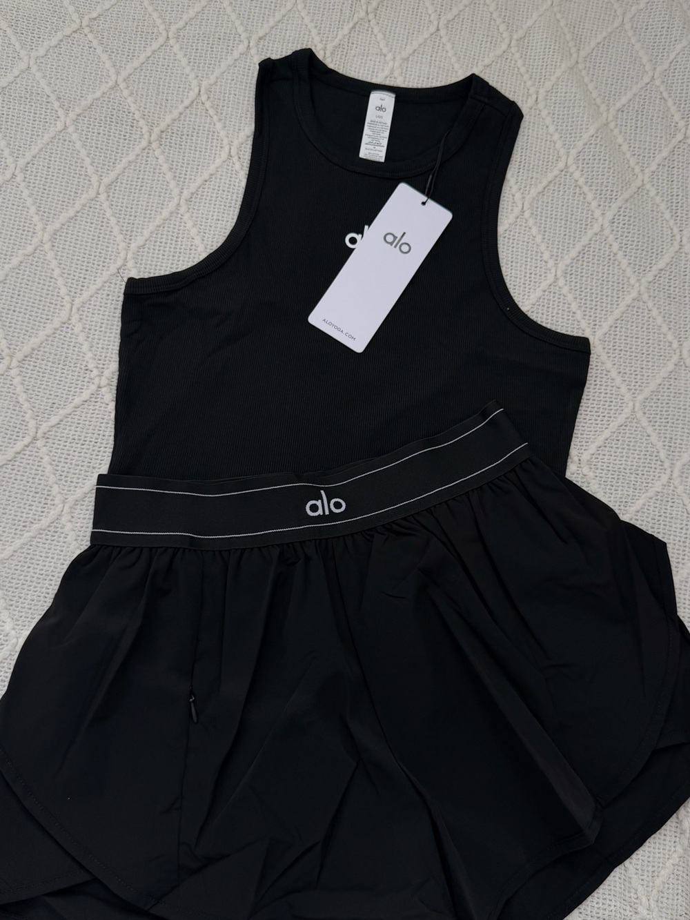 Alo Black Athletic Tank and Shorts  Set